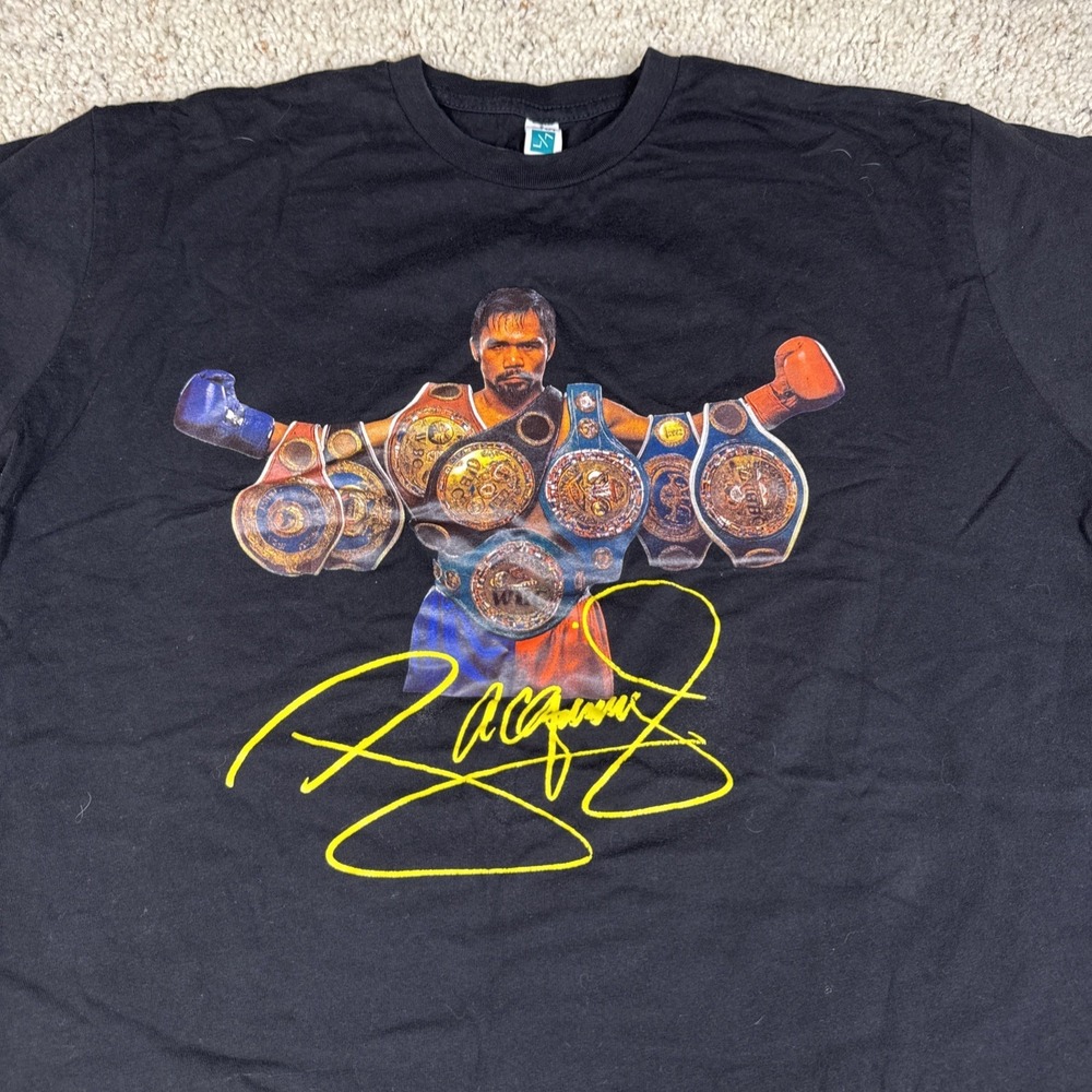 Manny Pacquiao Boxing Graphic T Shirt Black Mens XL Champion Belts Signature Tee